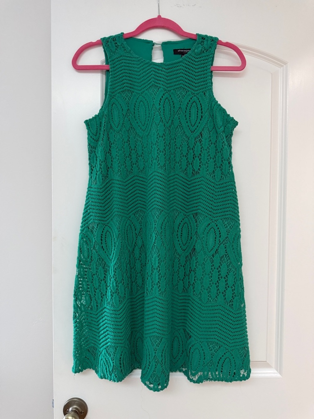 Sharagano Emerald Green Crochet Dress